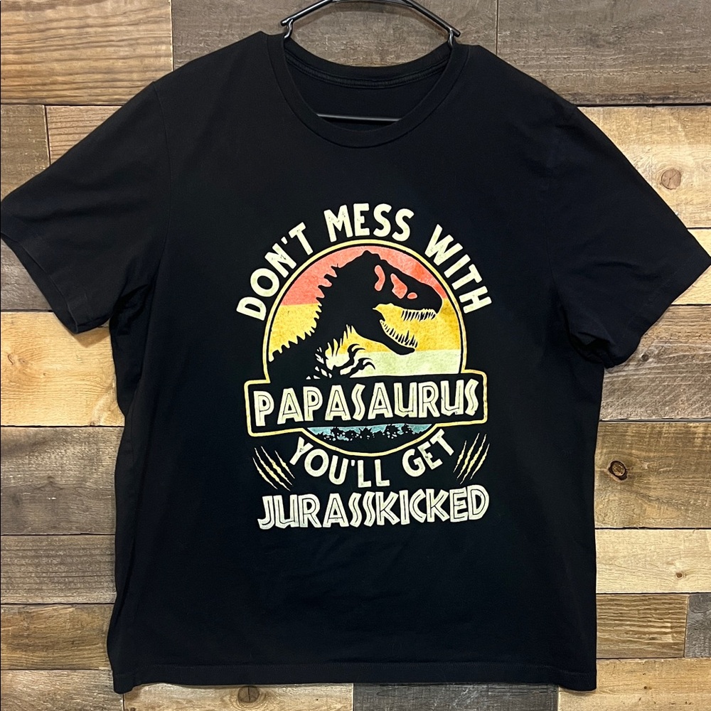 Black Mens Graphic Tee Papa Papasaurus Graphic T-Shirt
